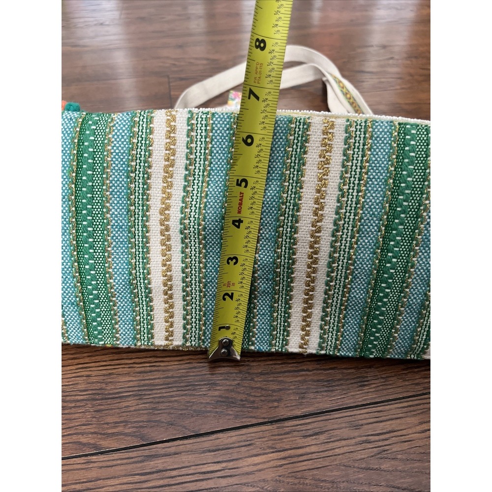 A&B EXPRESS Green Gold Striped Puff Balls BEADED FRUIT LARGE TOTE BAG NWT - Picture 8 of 8